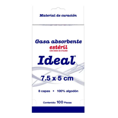 Gasa Absorbente Estéril Ideal 7.5 × 5 cm – 100 piezas
